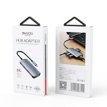 Hub USB-C Yesido HB15, 6in1, Grå