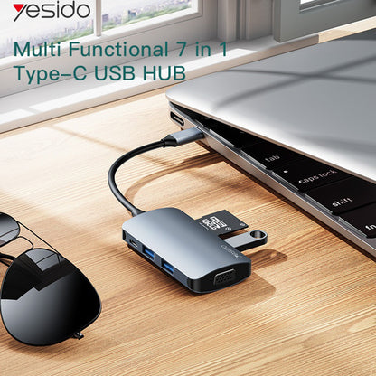 Hub USB-C Yesido HB16, 7in1, Grå