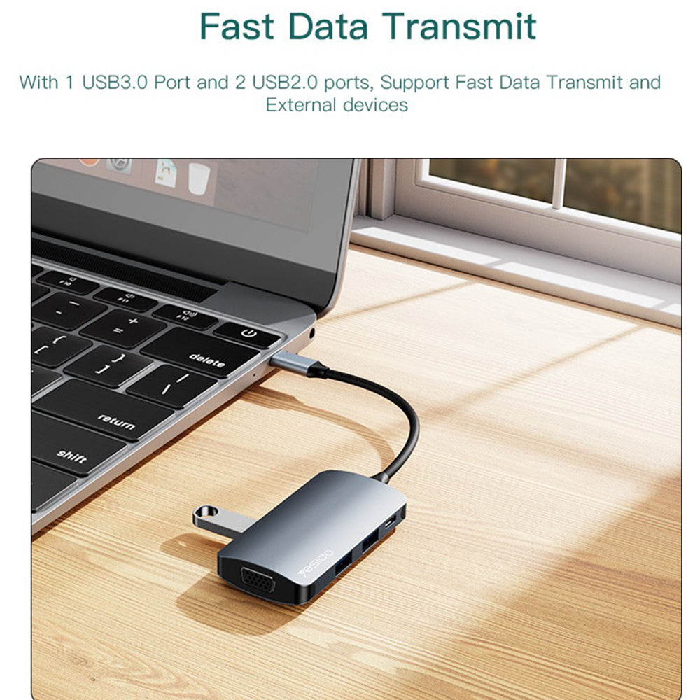 Hub USB-C Yesido HB16, 7in1, Grå