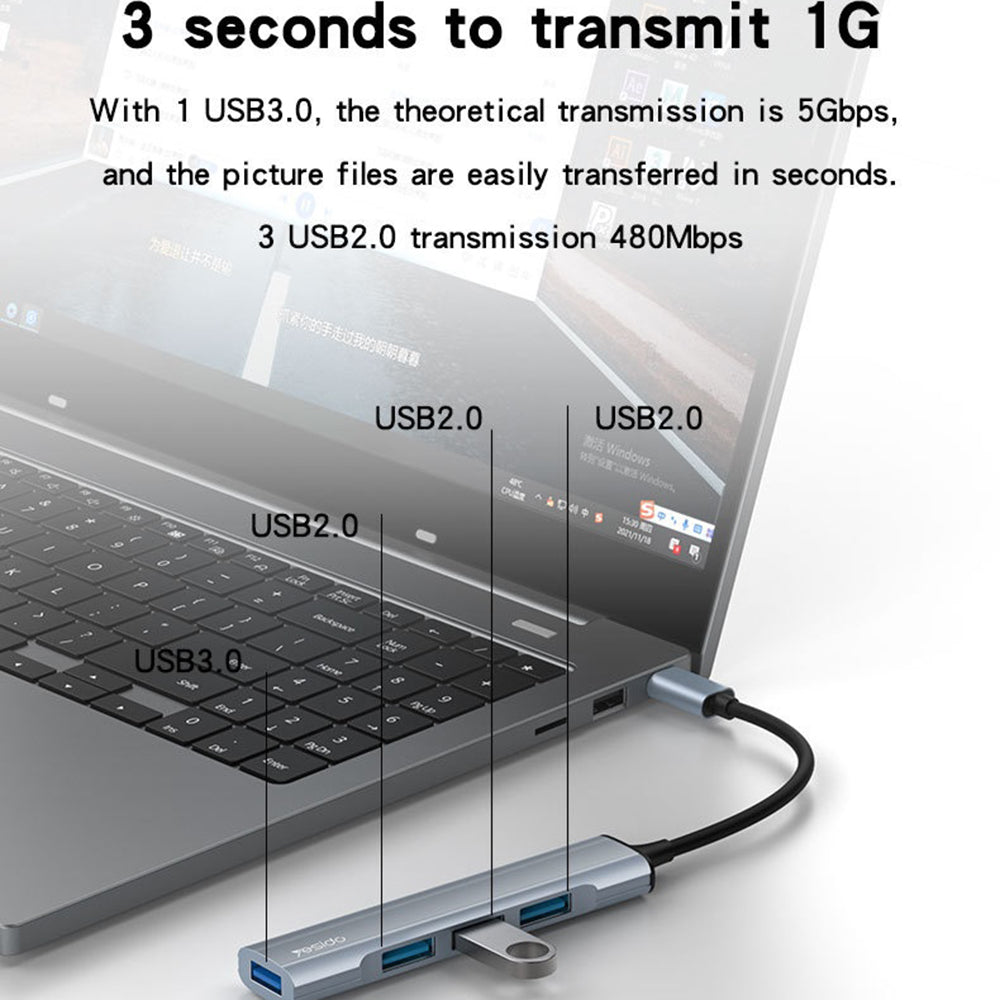 Hub USB-C Yesido HB17, 4in1, Grå