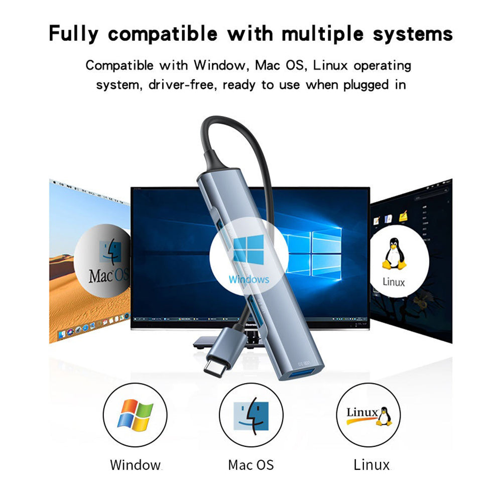 Hub USB-C Yesido HB17, 4in1, Grå