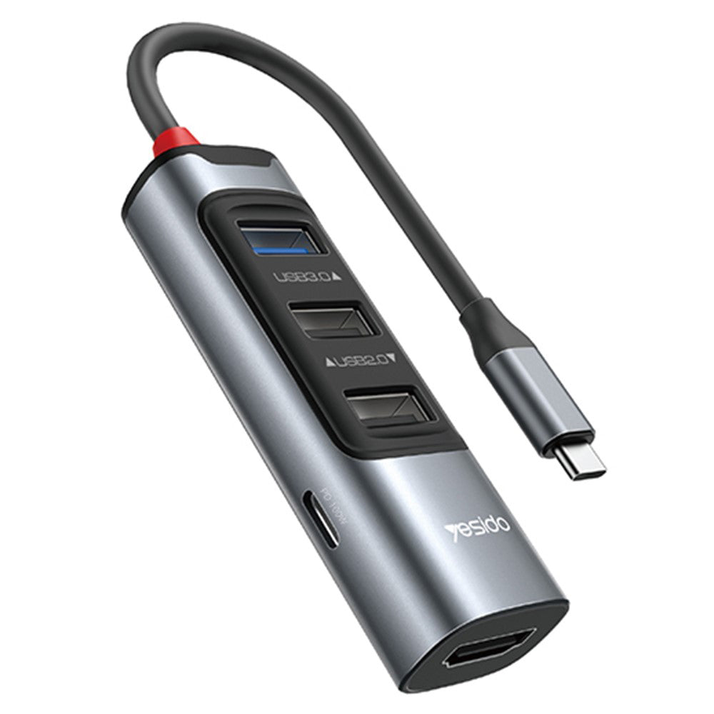 Hub USB-C Yesido HB22, 5in1, Grå