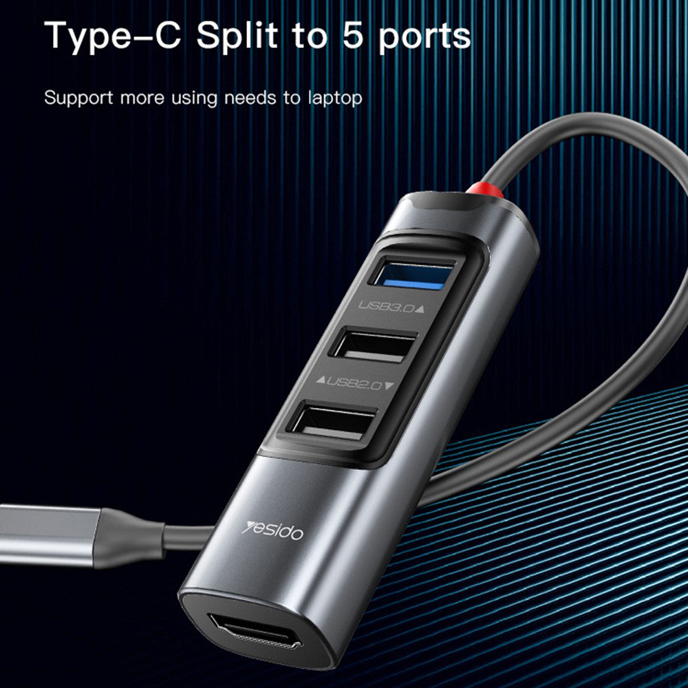 Hub USB-C Yesido HB22, 5in1, Grå