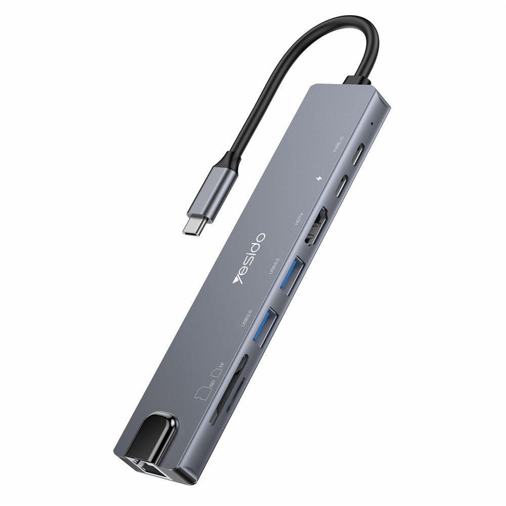 Hub USB-C Yesido HB27, 8in1, Grå