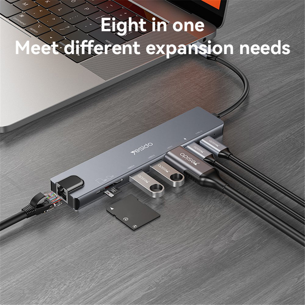 Hub USB-C Yesido HB27, 8in1, Grå