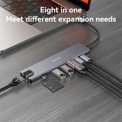 Hub USB-C Yesido HB27, 8in1, Grå