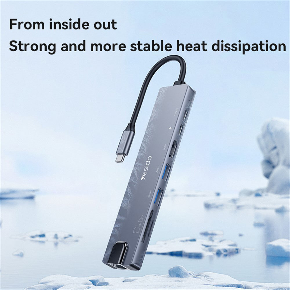 Hub USB-C Yesido HB27, 8in1, Grå