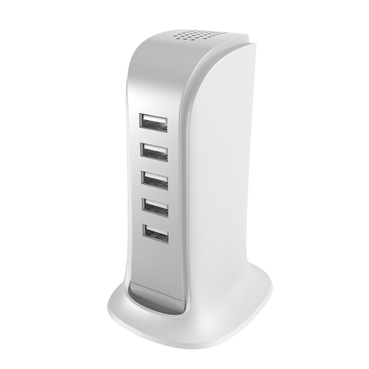 Dudao A5EU Ladestasjon, 25W, 5A, 5 x USB-A, Hvit