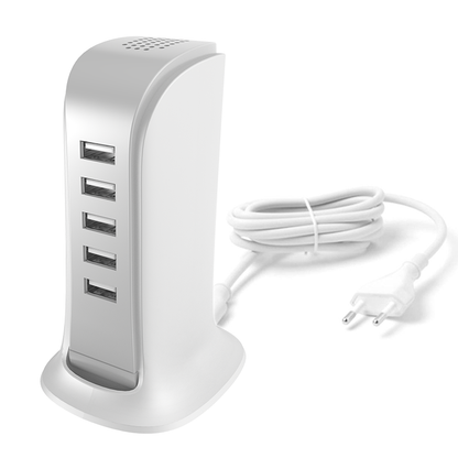Dudao A5EU Ladestasjon, 25W, 5A, 5 x USB-A, Hvit