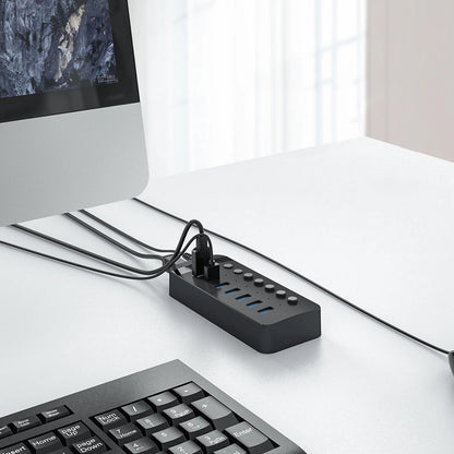 Hub USB Orico CT2U3-7AB, 7 x USB-A 3.0, Svart