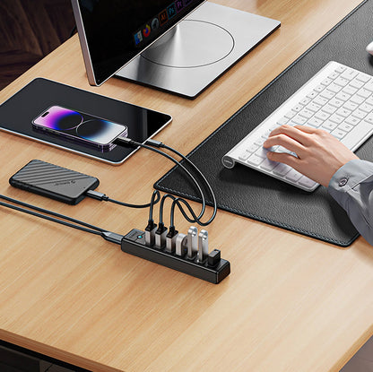 USB-hub Orico PW7U-U3, 7 x USB-A 3.0 - 1 x USB-C, Svart