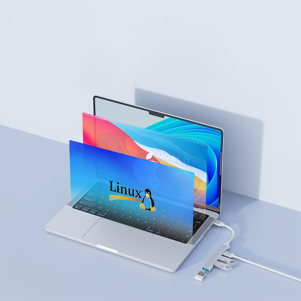 USB-hub Techsuit H19 PolarisBridge, 4i1, Grå Hvit