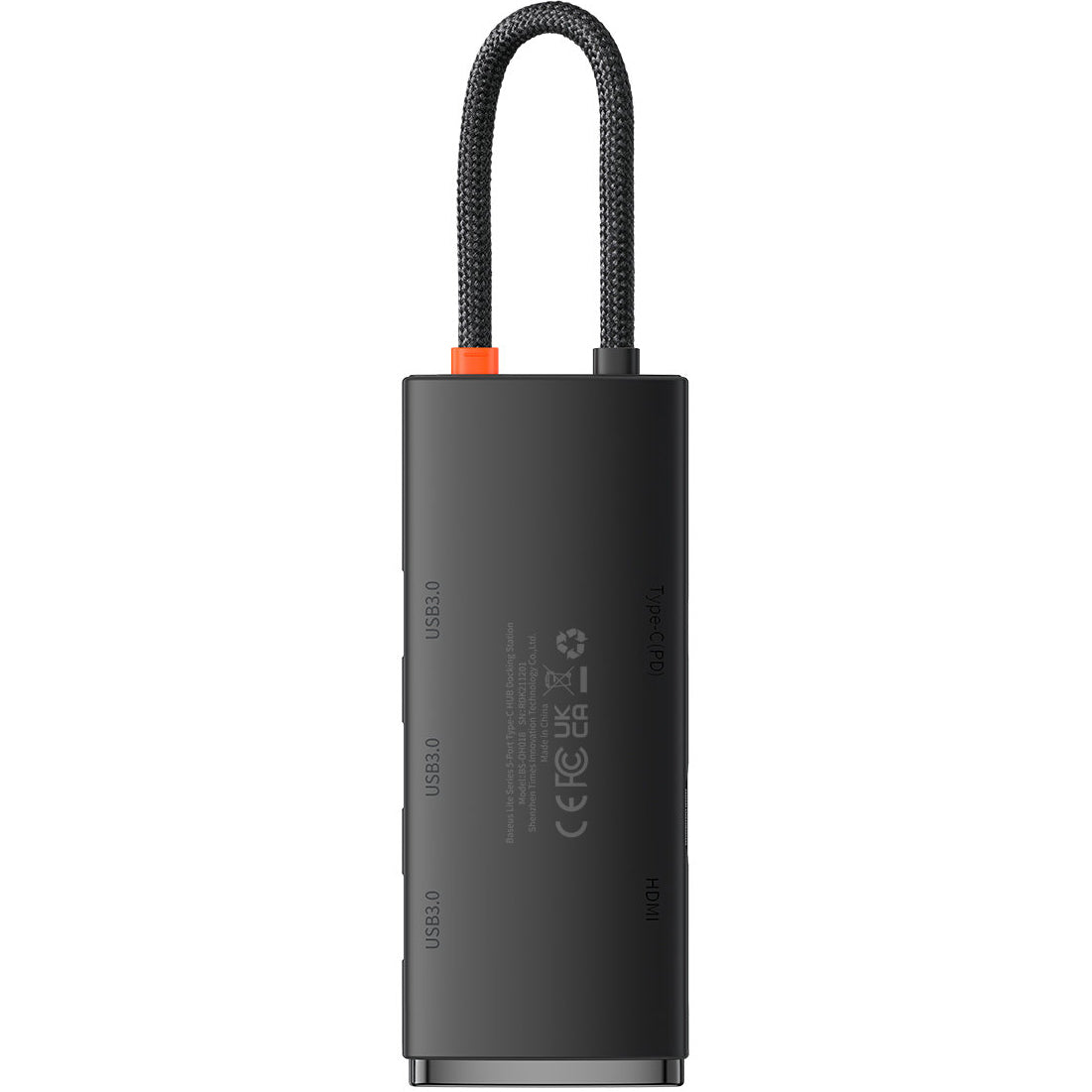 Baseus Lite USB-C-hub, 3 x USB-A 3.0 - USB-C - HDMI, Svart WKQX040001