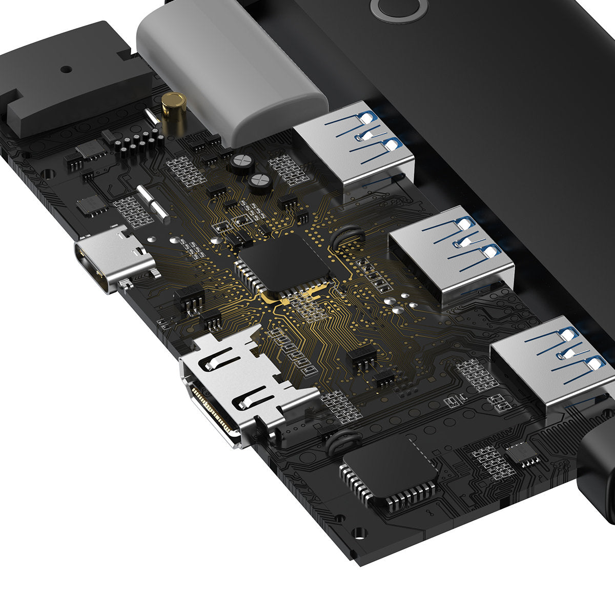 Baseus Lite USB-C-hub, 3 x USB-A 3.0 - USB-C - HDMI, Svart WKQX040001