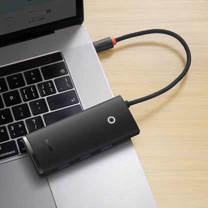 Baseus Lite USB-C-hub, 3 x USB-A 3.0 - USB-C - HDMI, Svart WKQX040001