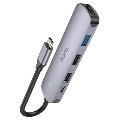 USB-C Hub HOCO HB27, USB-A 3.0 - 2 x USB-A - USB-C - HDMI, Grå