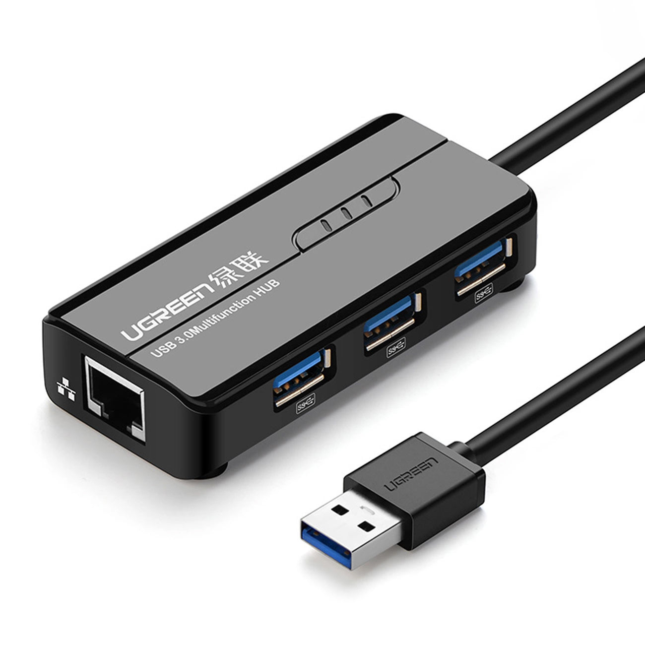 USB-hub UGREEN 20265, 3 x USB-A 3.0 - 1 x RJ45, svart 