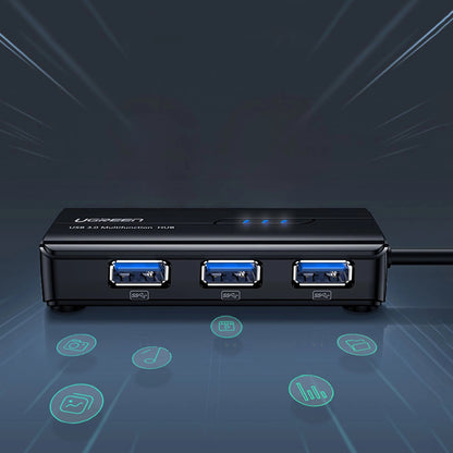 USB-hub UGREEN 20265, 3 x USB-A 3.0 - 1 x RJ45, svart 