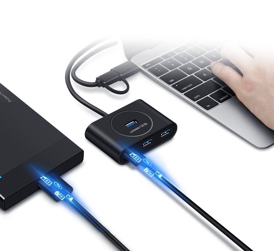Hub USB UGREEN CR113, 4 x USB-A 3.0, 1m, Svart