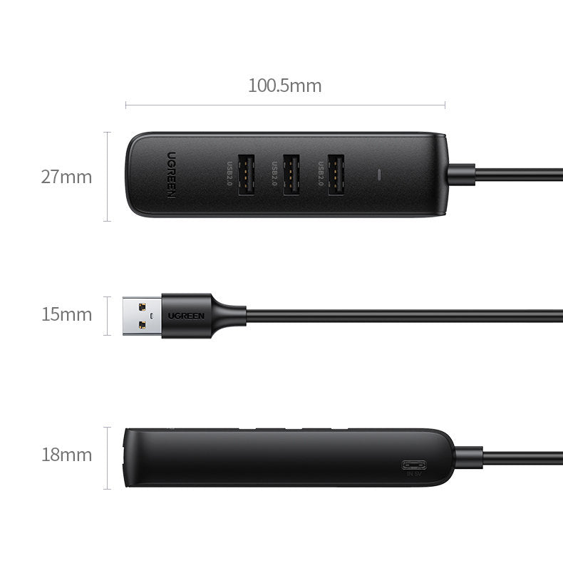 Hub USB UGREEN CM416, 4 x USB-A 3.0, 1m, Svart