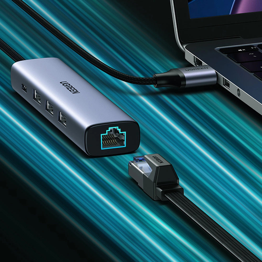 Hub USB UGREEN CM475, 3 x USB-A 3.0 - 1 x USB-C - 1 x RJ45, Grå