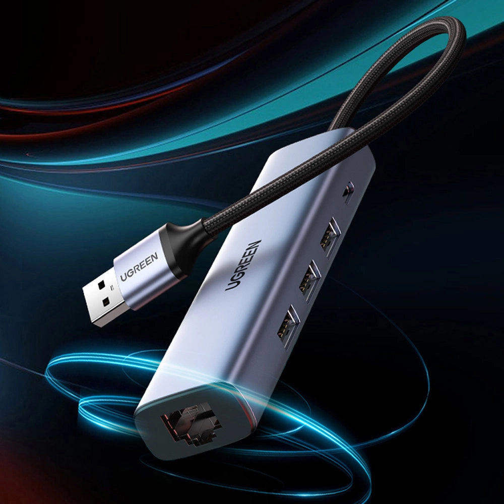 Hub USB UGREEN CM475, 3 x USB-A 3.0 - 1 x USB-C - 1 x RJ45, Grå