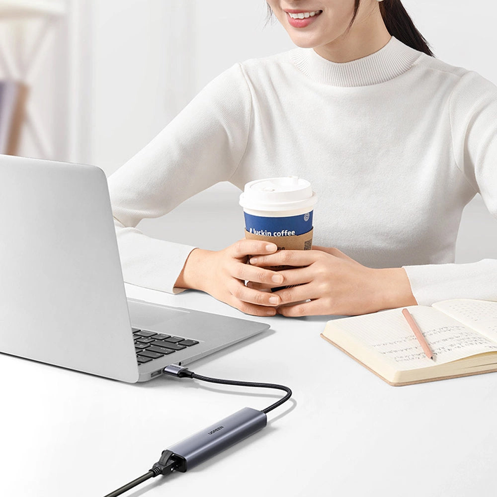 Hub USB UGREEN CM475, 3 x USB-A 3.0 - 1 x USB-C - 1 x RJ45, Grå
