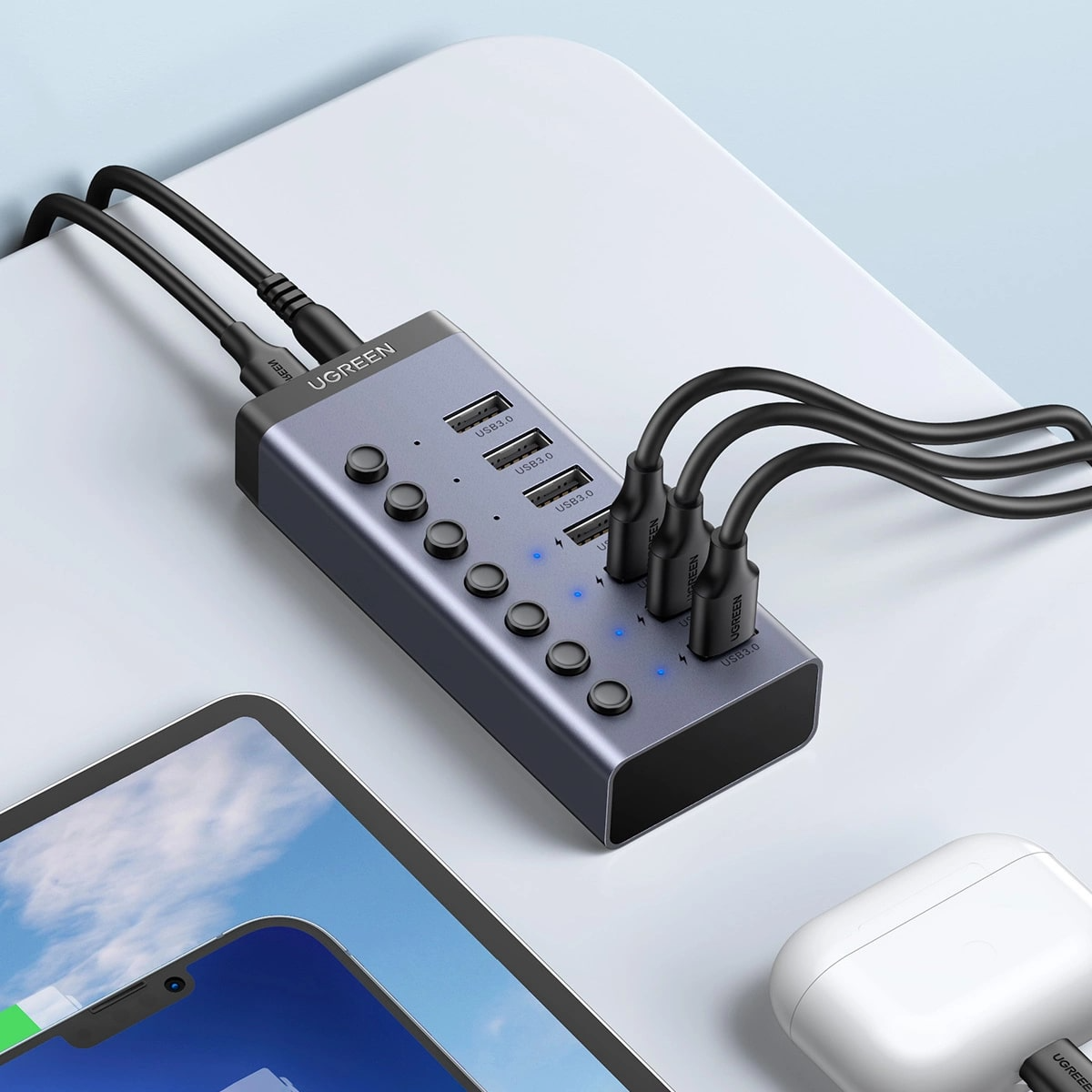 Hub USB UGREEN CM481, 7 x USB-A 3.0, Grå