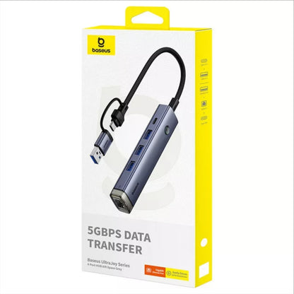 Hub USB / USB-C Baseus UltraJoy, 3 x USB-A 3.0 - 1 x USB-C - 1 x RJ45, Grå B0005280B811-14