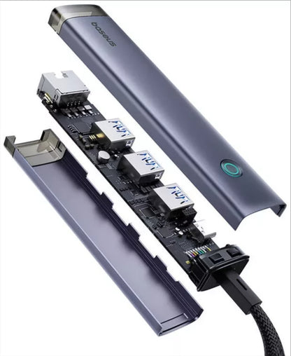 Hub USB / USB-C Baseus UltraJoy, 3 x USB-A 3.0 - 1 x USB-C - 1 x RJ45, Grå B0005280B811-14