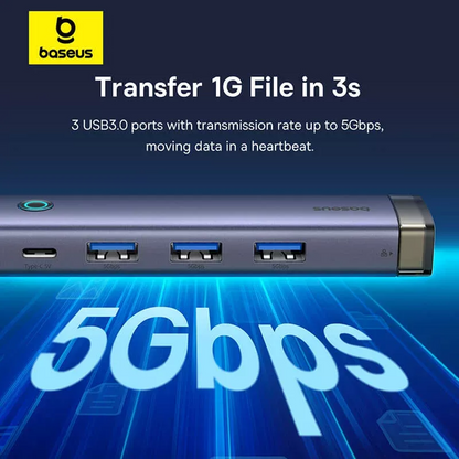 Hub USB / USB-C Baseus UltraJoy, 3 x USB-A 3.0 - 1 x USB-C - 1 x RJ45, Grå B0005280B811-14