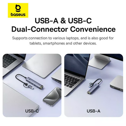 Hub USB / USB-C Baseus UltraJoy, 3 x USB-A 3.0 - 1 x USB-C - 1 x RJ45, Grå B0005280B811-14