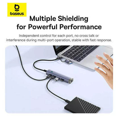 Hub USB / USB-C Baseus UltraJoy, 3 x USB-A 3.0 - 1 x USB-C - 1 x RJ45, Grå B0005280B811-14