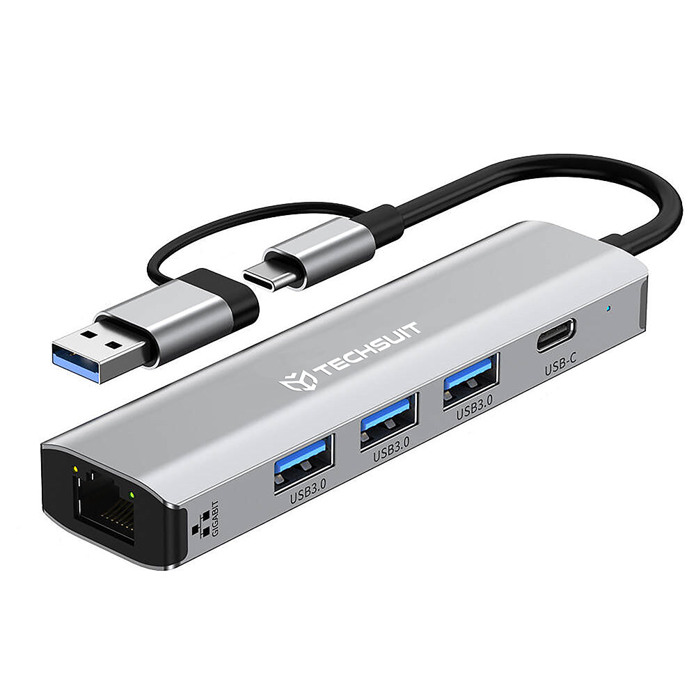 USB-hub / USB-C Techsuit H3 BoostNetLink, 5-i-1, Grå