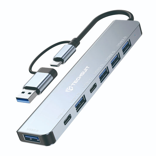 Hub USB / USB-C Techsuit H6 DataBridge, 7in1, Grå