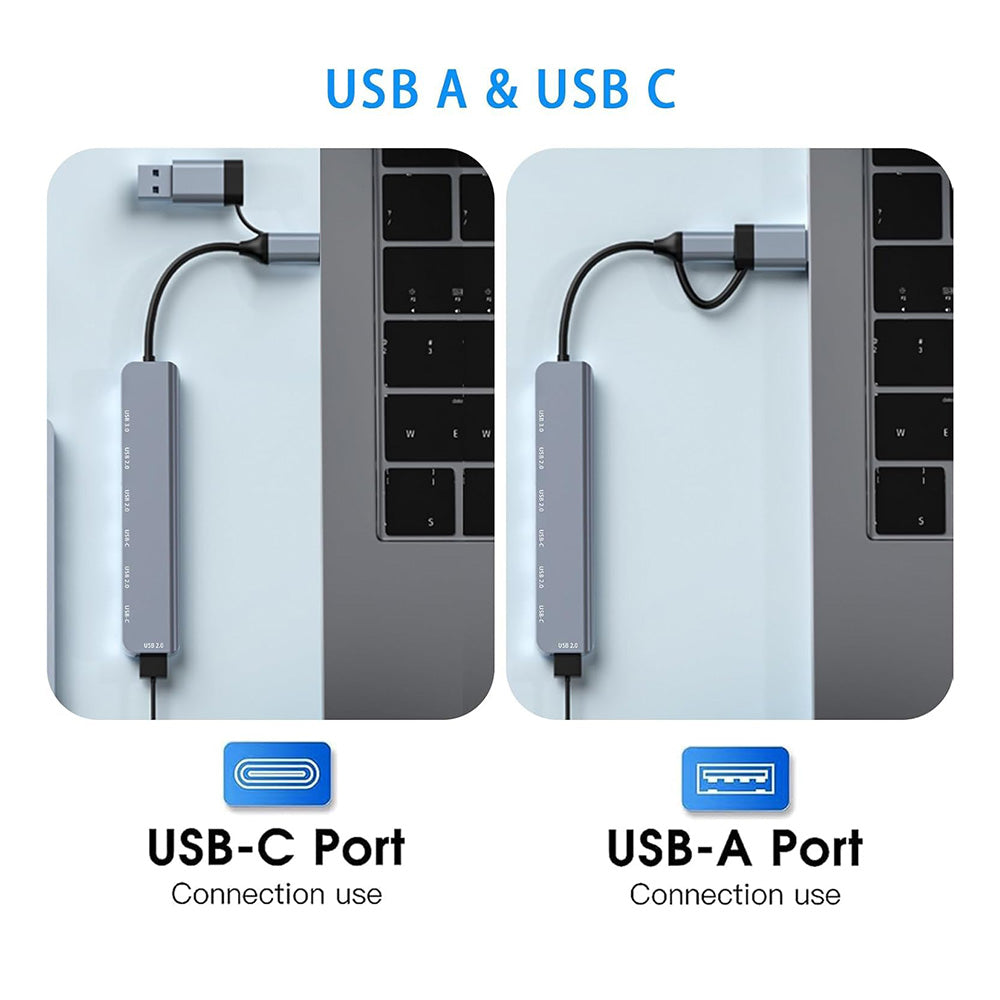 Hub USB / USB-C Techsuit H6 DataBridge, 7in1, Grå