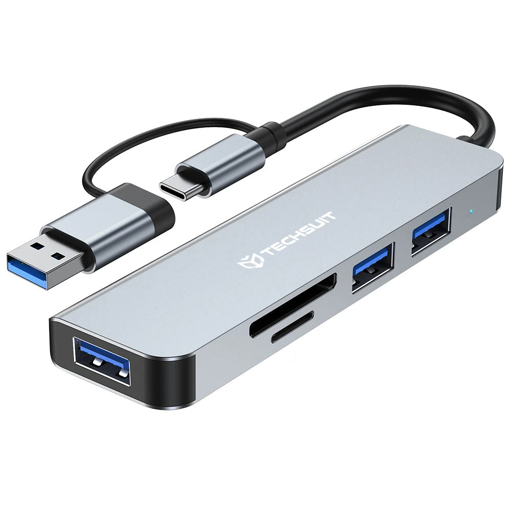 Hub USB / USB-C Techsuit H7 DataBridge, 5in1, Grå