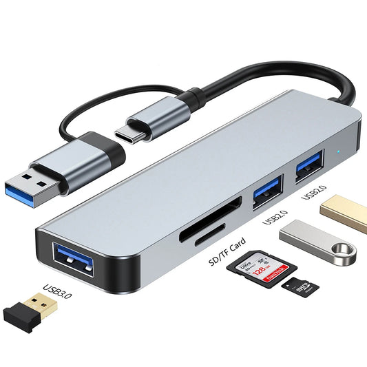 Hub USB / USB-C Techsuit H7 DataBridge, 5in1, Grå