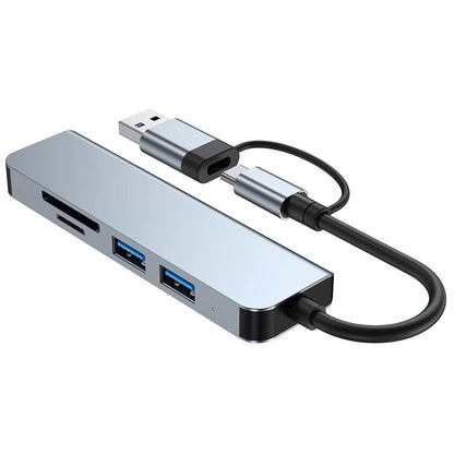 Hub USB / USB-C Techsuit H7 DataBridge, 5in1, Grå