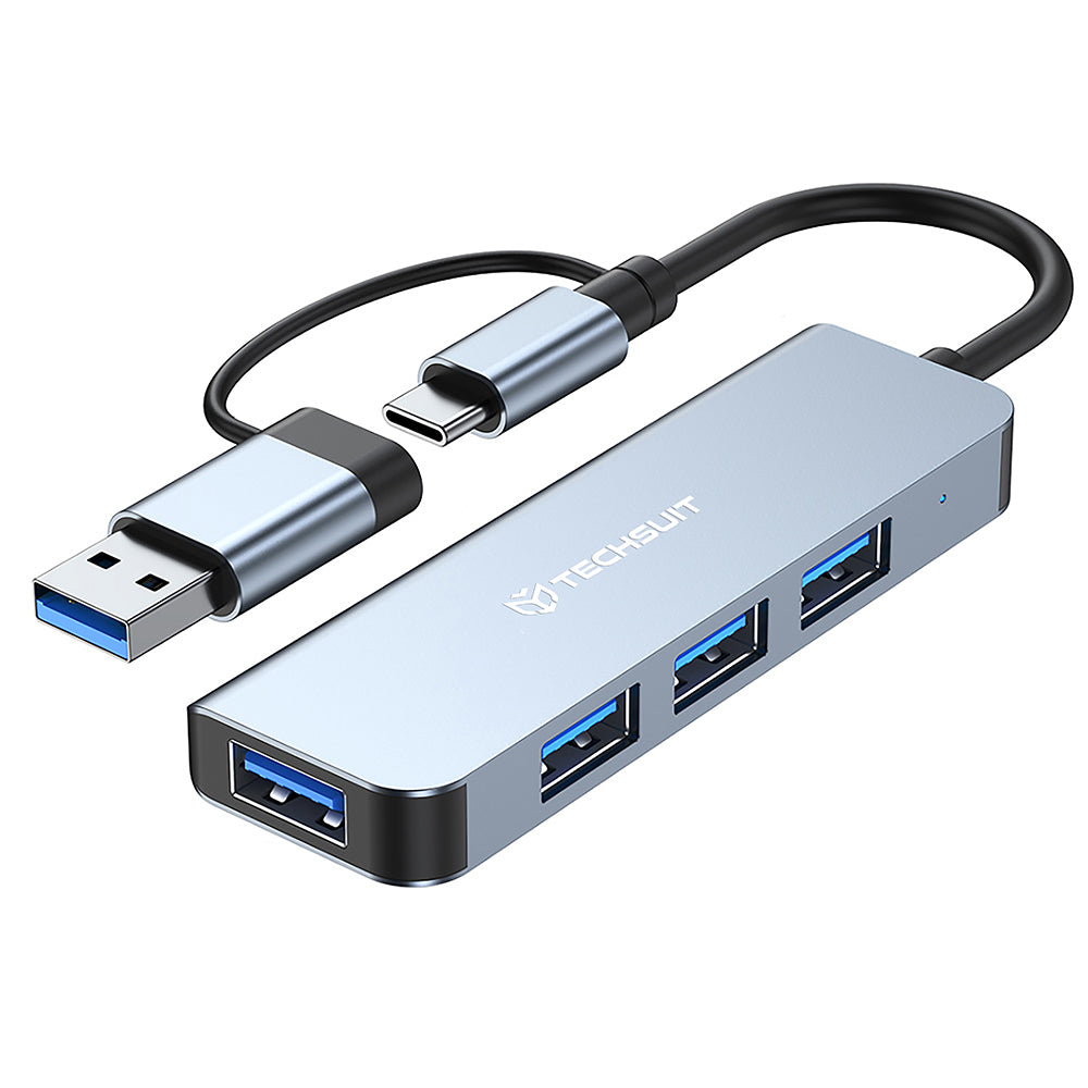 Hub USB / USB-C Techsuit H8 DataBridge, 4in1, Grå