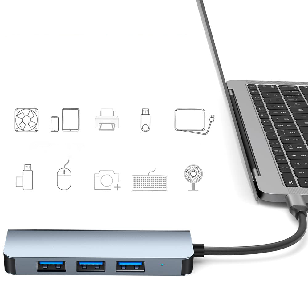 Hub USB / USB-C Techsuit H8 DataBridge, 4in1, Grå
