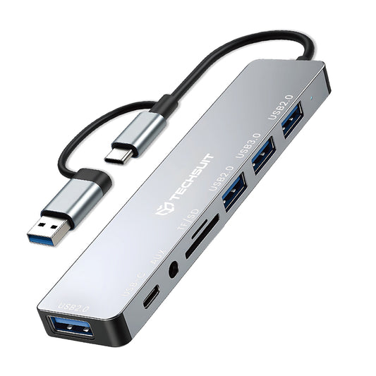 Hub USB / USB-C Techsuit H9 DataBridge, 8in1, Grå