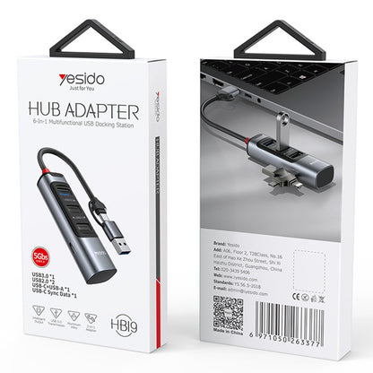 USB / USB-C-hub Yesido HB19, 4-i-1, Grå