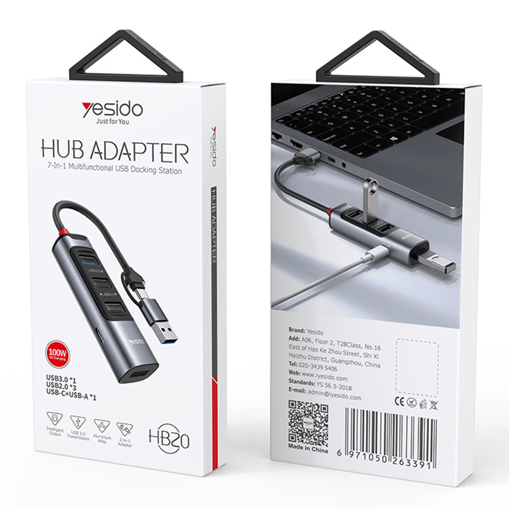 USB / USB-C-hub Yesido HB20, 5i1, Grå