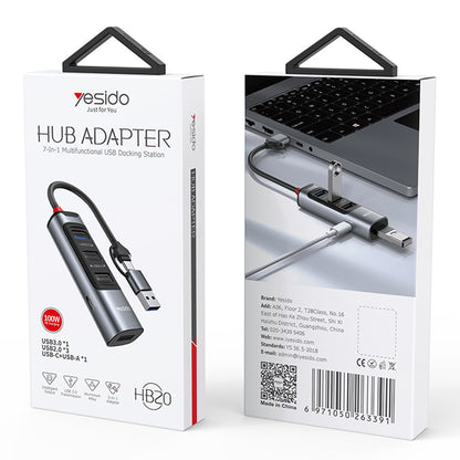 USB / USB-C-hub Yesido HB20, 5i1, Grå
