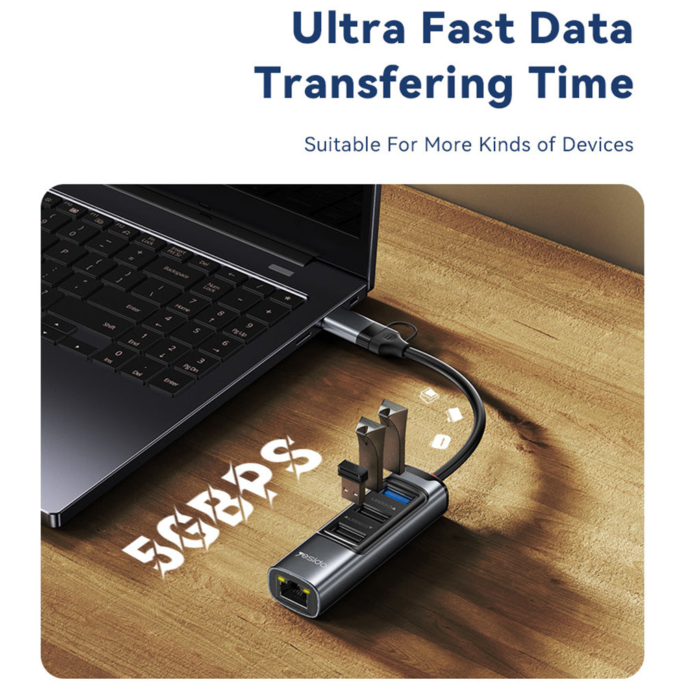 USB / USB-C-hub Yesido HB21, 5i1, Grå
