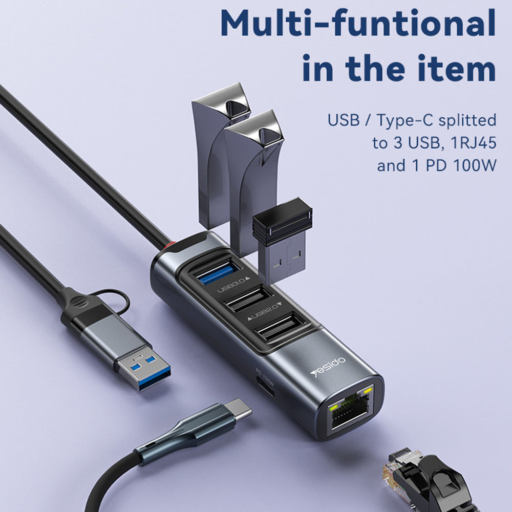 USB / USB-C-hub Yesido HB21, 5i1, Grå
