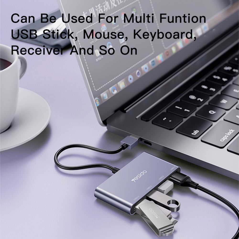 USB-hub Yesido HB12, 4i1, Grå