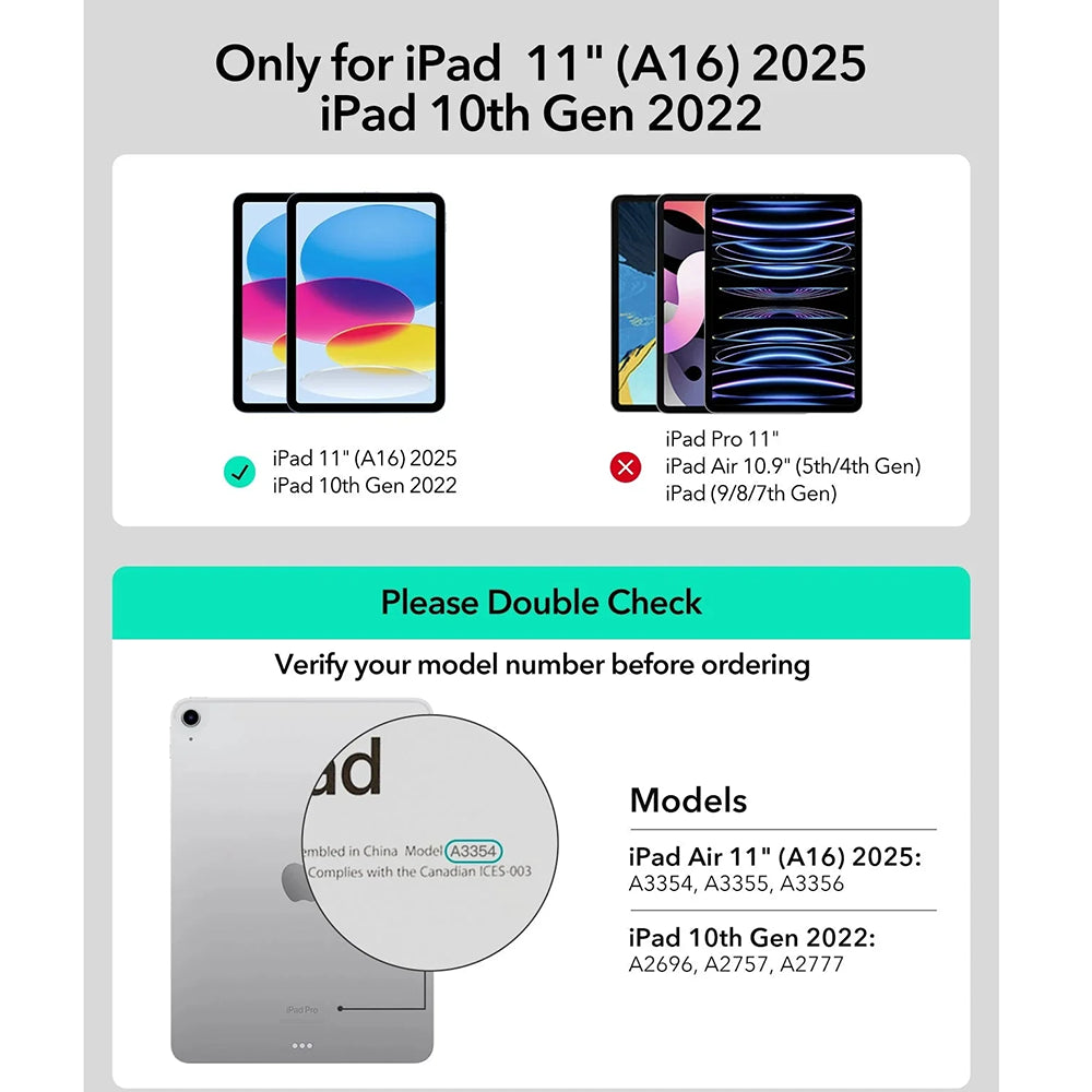 Tastaturdeksel for Apple iPad (2025) / (2022), ESR, Rebound New, Svart