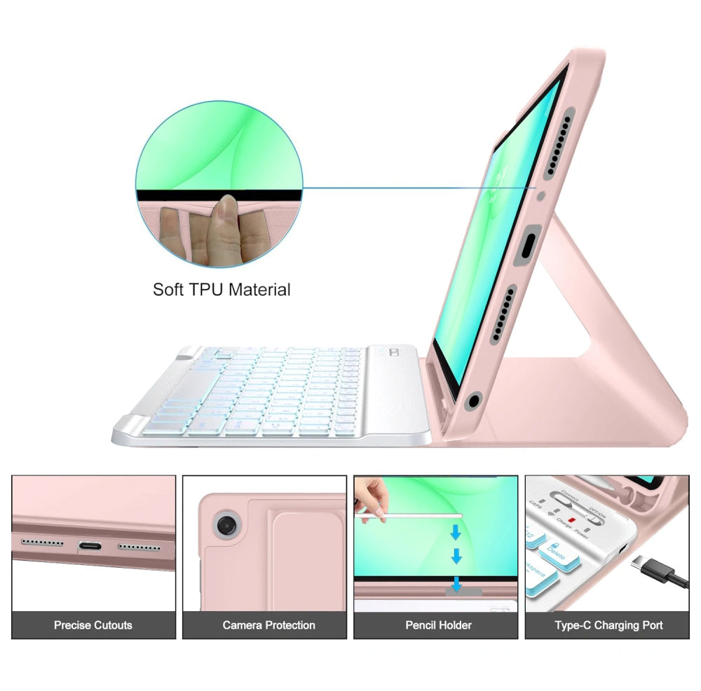 Etui med tastatur for Samsung Galaxy Tab A11+ / Tab A9+, Tech-Protect, SC PEN, Rosa